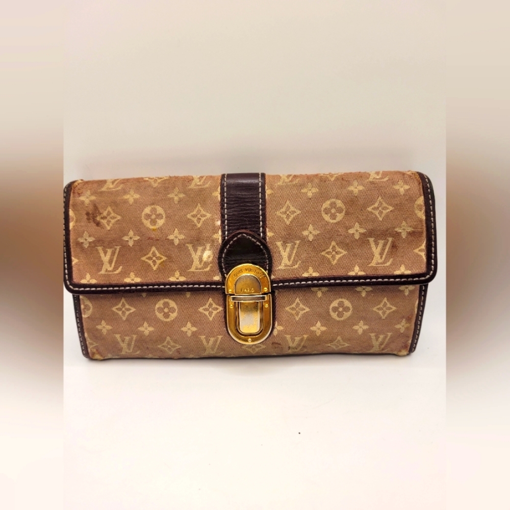 Louis Vuitton Sarah Cloth Denim Style Distressed Long Wallet